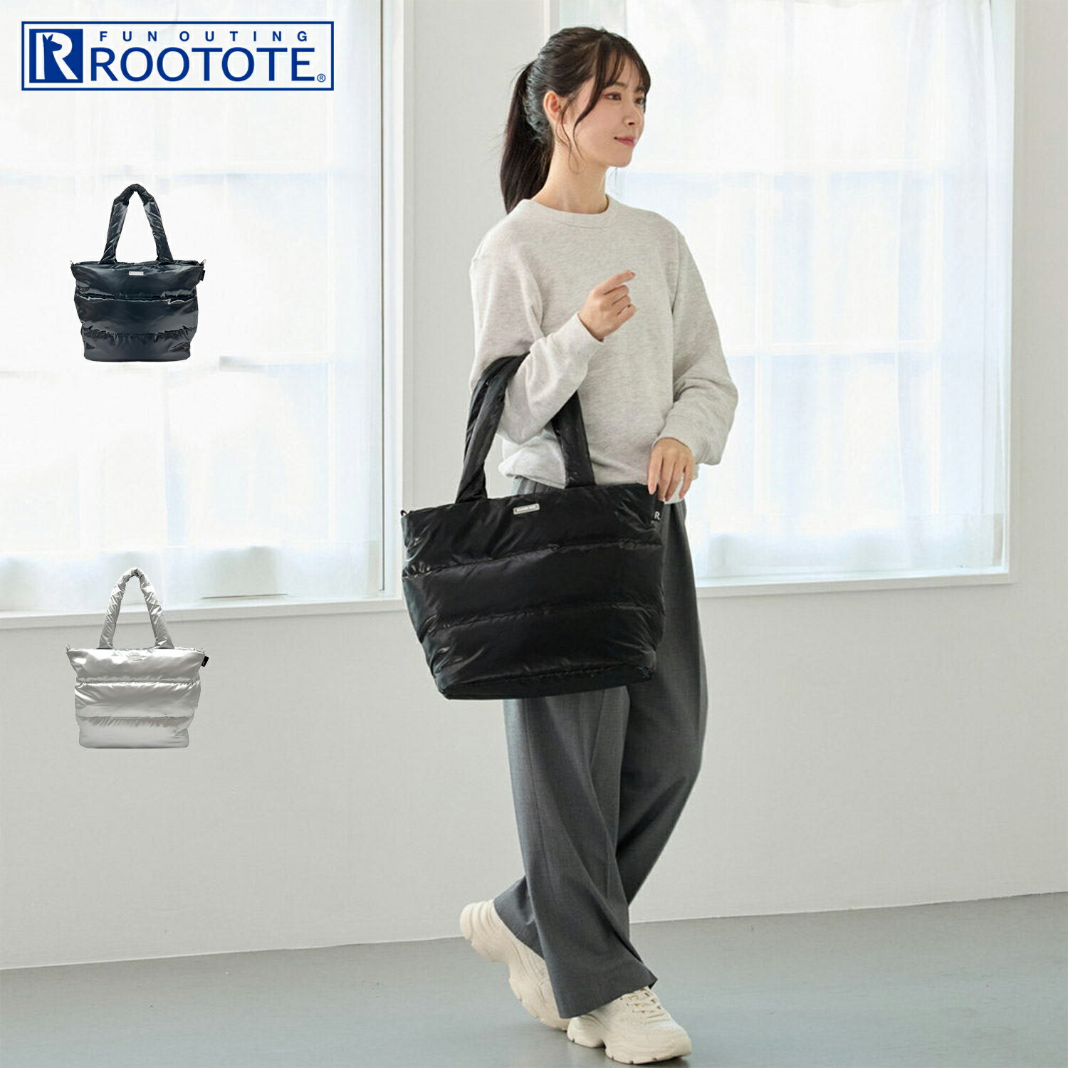 乐天商城 - ルートート ROOTOTE トートバッグ バッグ レディース ファスナー付 き A4サイズ対応 ミディアム モダン ブラック シルバー 黒 3685