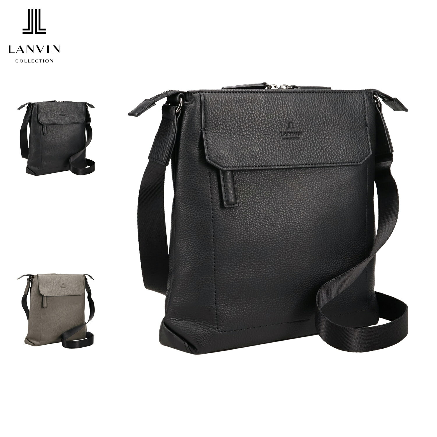 LANVIN COLLECTION ランバン コレクション バッグ ショルダーバッグ カンヌ メンズ 斜めがけ 大人 軽量 本革 撥水 ブラック グレー 黒 285111