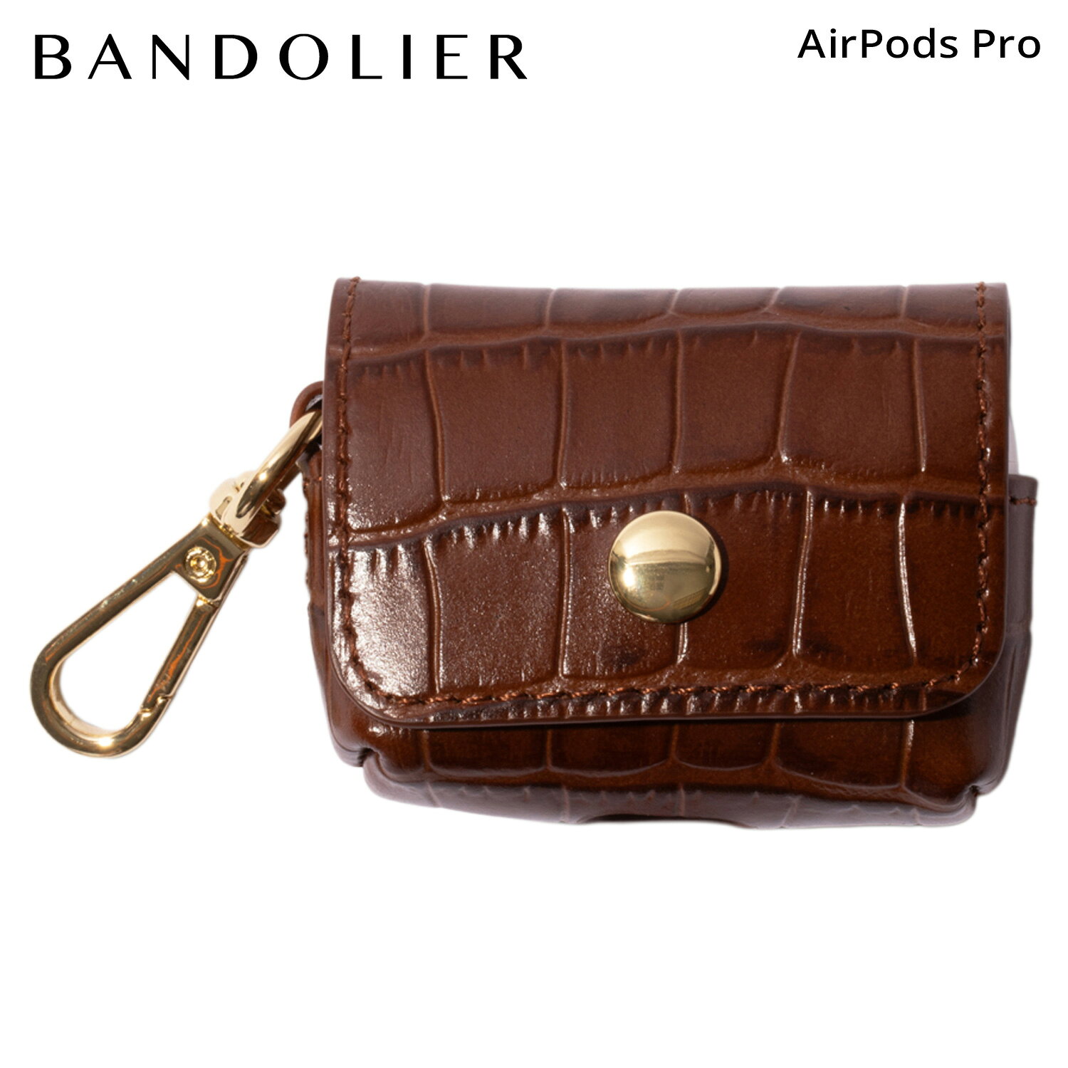 バンドリヤー BANDOLIER AirPods Proケース カバー ポーチ エアーポッズ エアポッド エアー ポッズ プロ ポーチ クロコ メンズ レディース AIRPODS PRO POUCH BROWN CROC ブラウン 46AVE