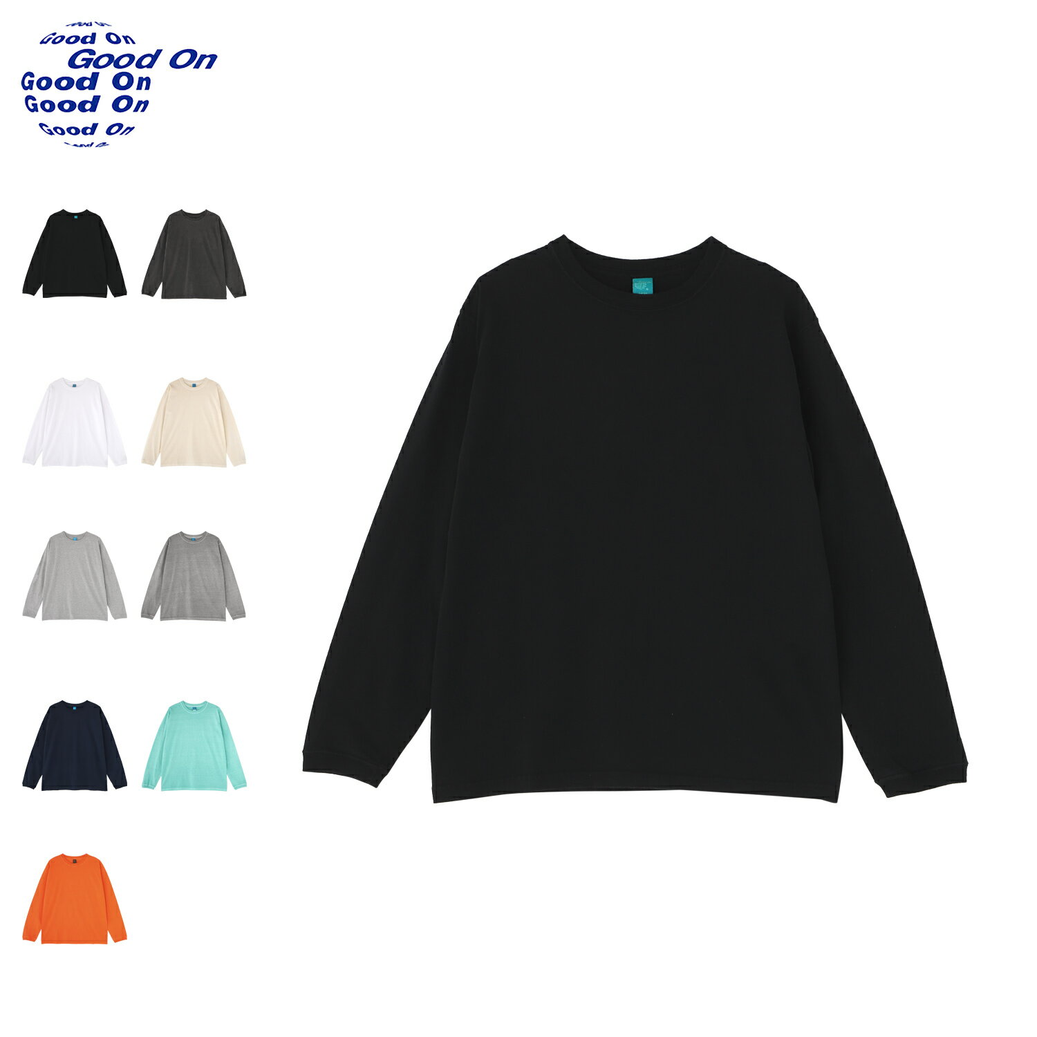 グッドオン Good On Tシャツ 長袖 ロンT カットソー メンズ レディース クルーネック ロング丈 無地 L/S CREW TEE ブラック ホワイト アイボリー グレー ネイビー グリーン オレンジ 黒 白 GOLS-802