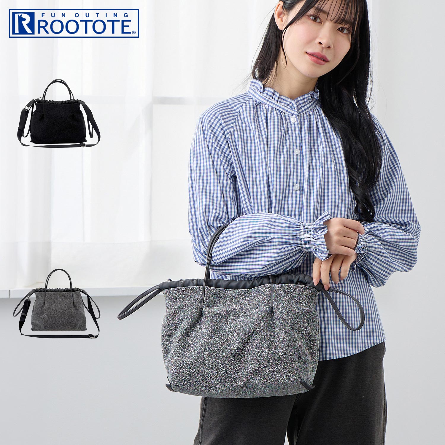 乐天商城 - ルートート ROOTOTE トートバッグ バッグ ショルダーバッグ SC.デリ.キラキラ-A レディース A5 軽量 斜めがけ ブラック シルバー 黒 3570