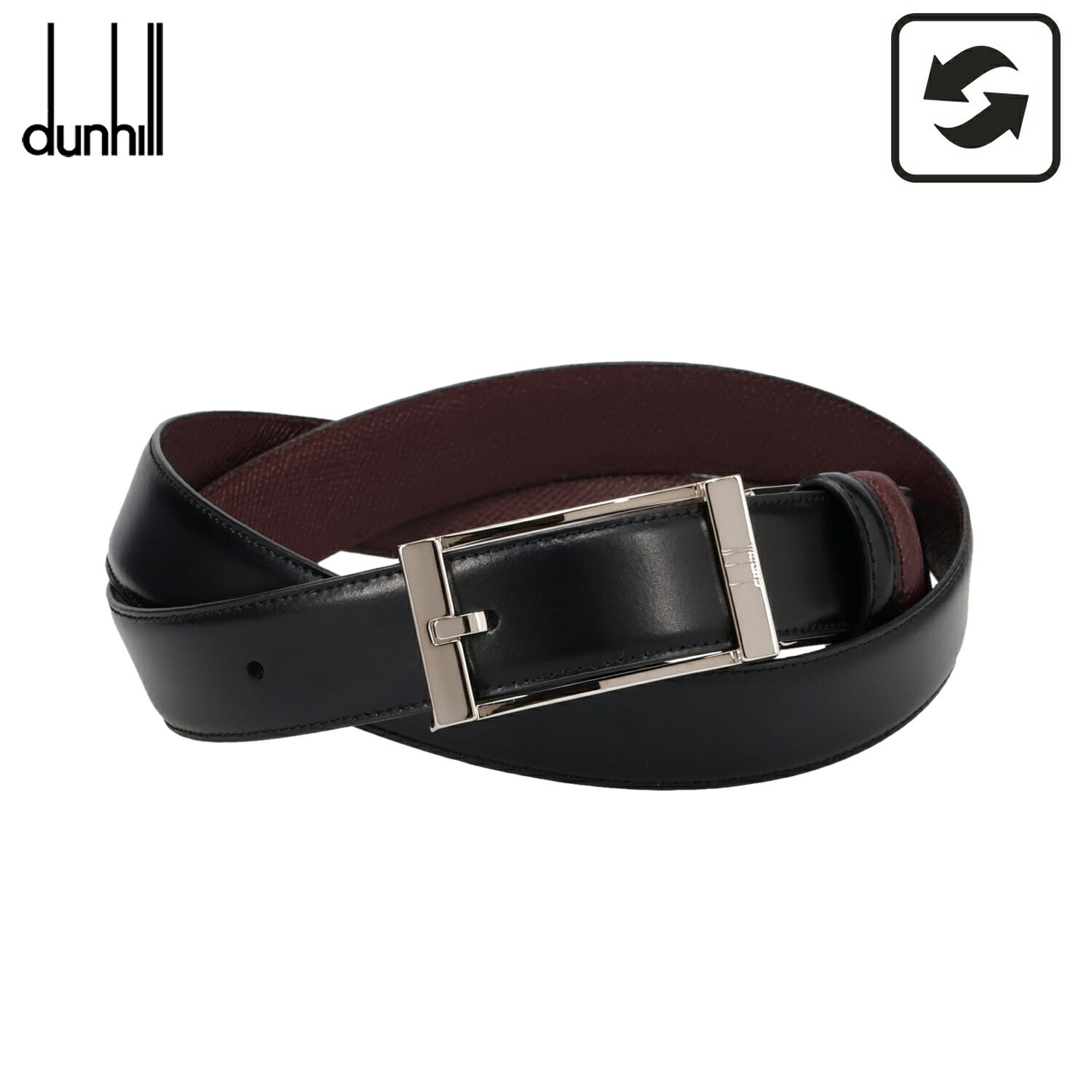 DUNHILL - DUNHILL ダンヒル ベルト レザーベルト メンズ 本革 バックル カジュアル リバーシブル ブラック ワイン レッド 黒 HPP265A42