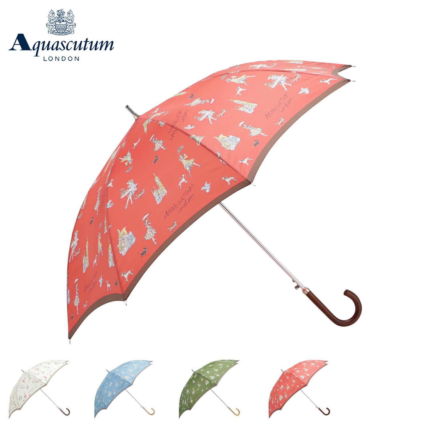 乐天商城 - AQUASCUTUM アクアスキュータム 長傘 雨傘 ガールプリント レディース 60cm 軽量 日本製 ライトベージュ ブルー グリーン コーラル 1AQ 11095
