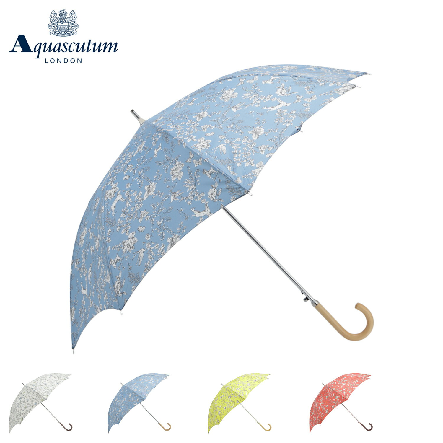 Rakuten - AQUASCUTUM アクアスキュータム 長傘 雨傘 ボタニカルプリント レディース 60cm 軽量 日本製 ライトベージュ ブルー イエロー コーラル 1AQ 11096