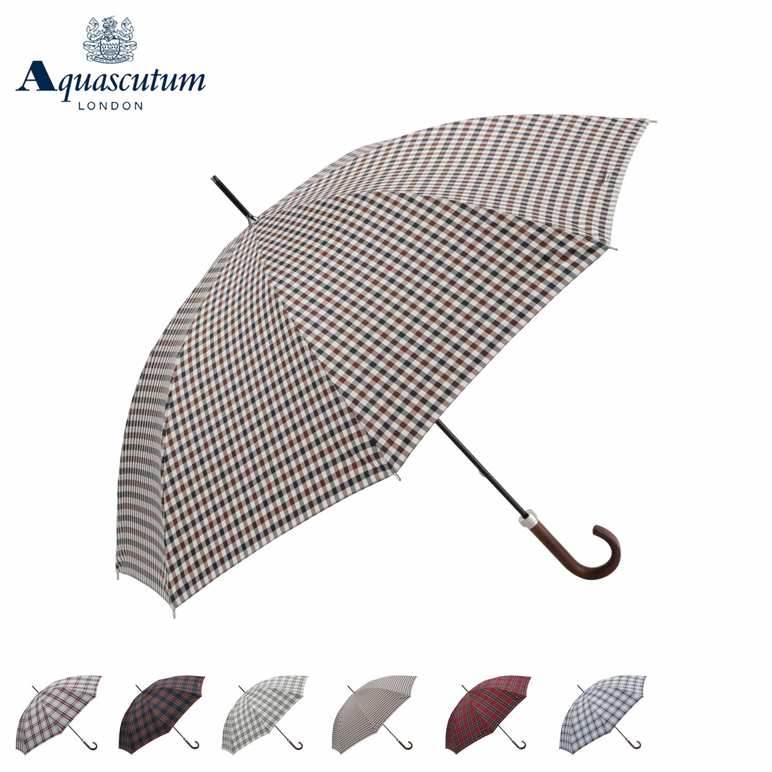Rakuten - AQUASCUTUM アクアスキュータム 雨傘 長傘 先染めチェック レディース 大きめ グレー ネイビー ライトベージュ ベージュ レッド サックス 1AQ 11185