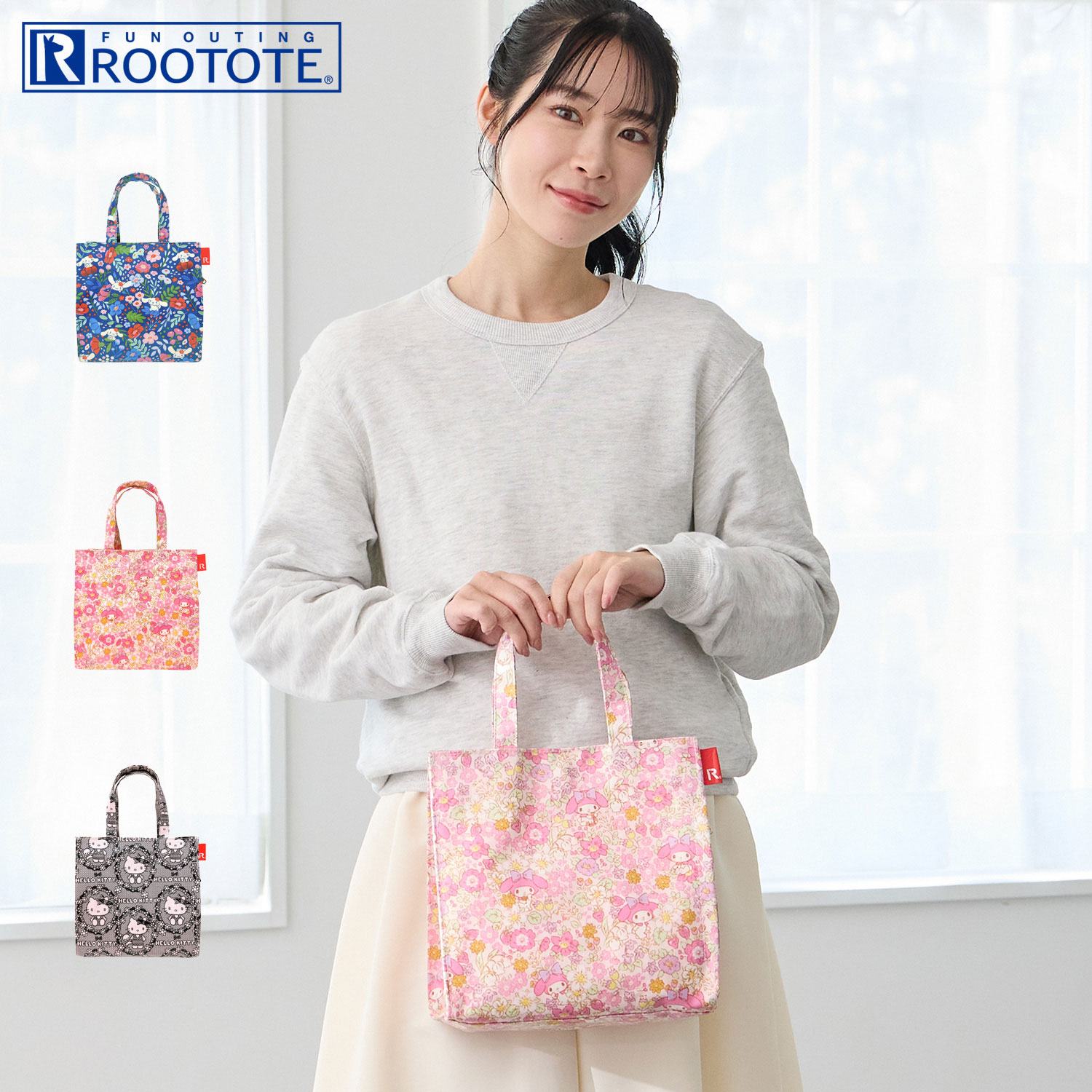 Rakuten - ルートート ROOTOTE トートバッグ バッグ IP.SQ.ラミ.サンリオキャラクターズB レディース 軽量 撥水 ブルー ピンク グレー 8472