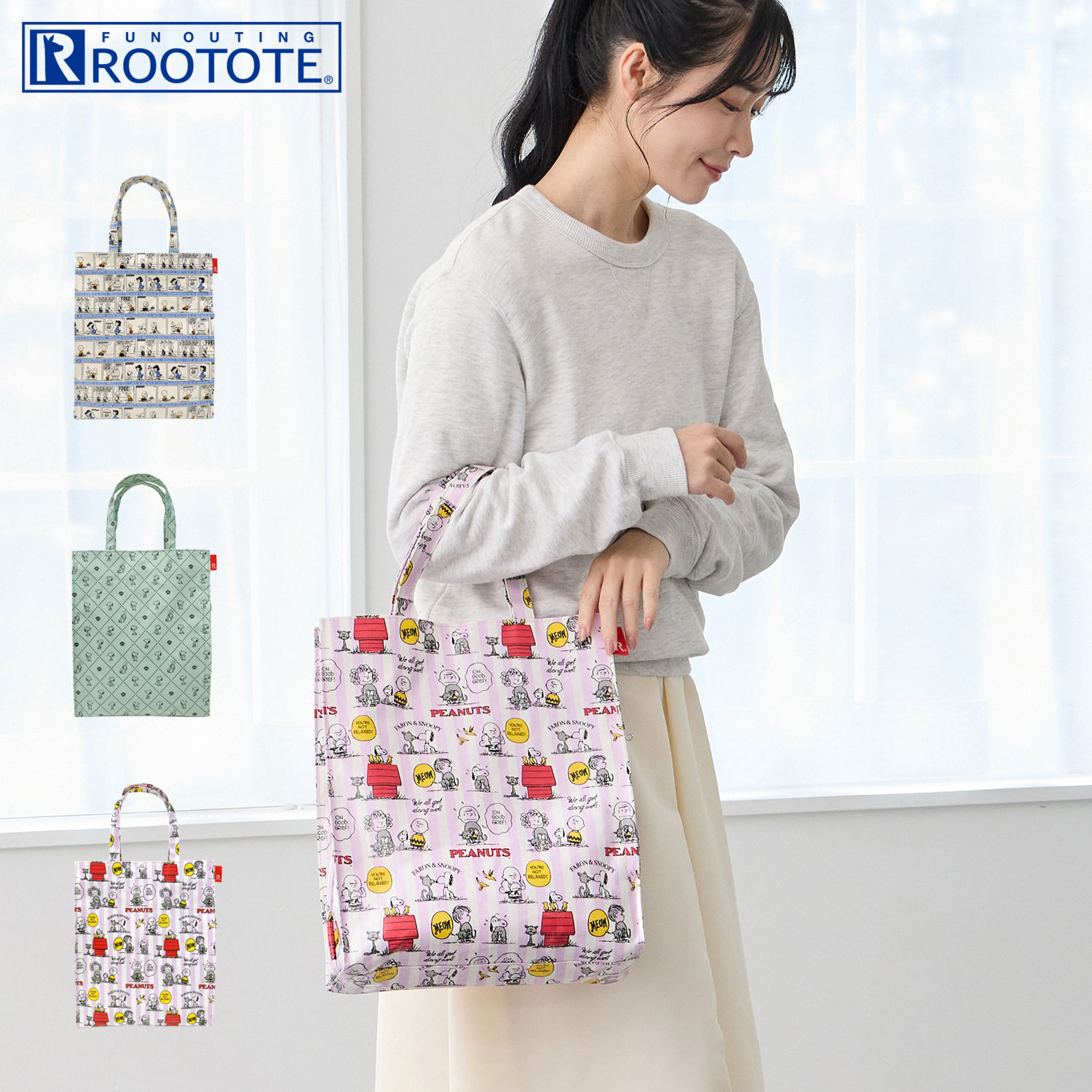 乐天商城 - ルートート ROOTOTE トートバッグ バッグ レディース 撥水 ラミネートa4 IP.アーキャトル.ラミ.ピーナッツ-1H ホワイト グリーン ピンク 白 8516