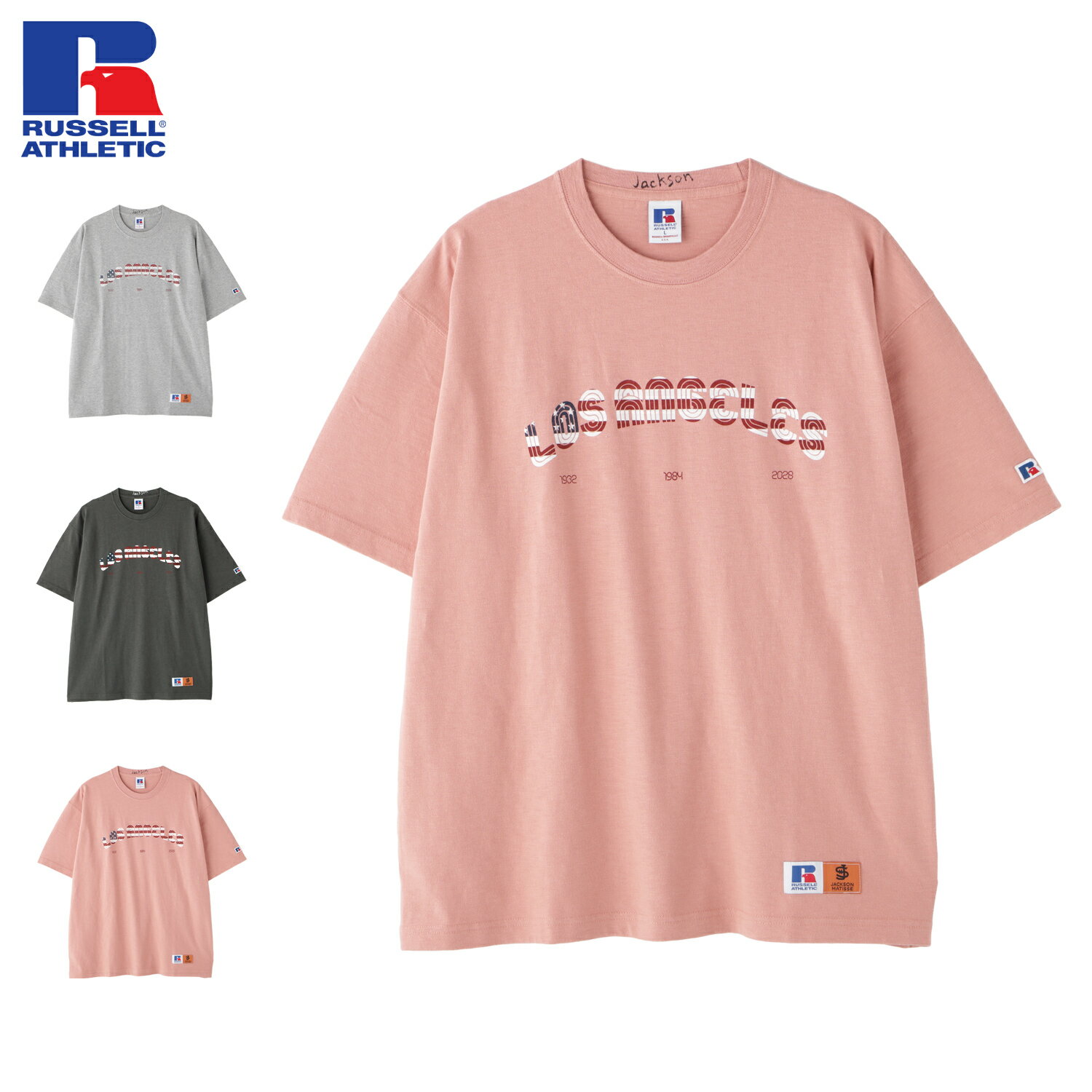 乐天商城 - RUSSELL ATHLETIC ラッセルアスレティック Tシャツ 半袖 ジャクソンマティス メンズ レディース ブランド ゆったり JACKSON MATISSE グレー ダーク グレー ピンク 111262-022