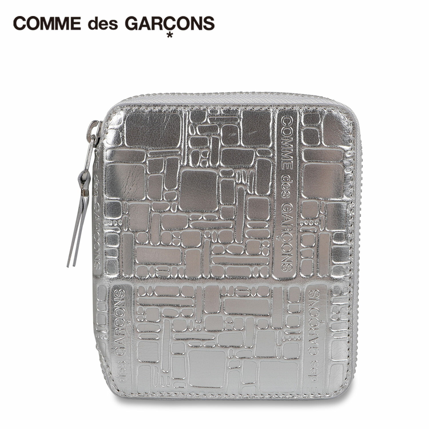 【訳あり】 COMME des GARCONS コムデギャルソン 二つ折り財布 メンズ レディース ラウンドファスナー EMBOSSED LOGOTYPE シルバー SA2100EG 【返品不可】