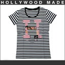 10,000円以上のお買い上げで全国送料無料!!【レディース】 ハリウッドメイド/HOLLYWOOD MADE 半袖Tシャツ 【MISS PINK HOLLYWOOD TE】 ボーダー 【W11109RT-2】 コットン トップス T SHIRT ★★クリスマス