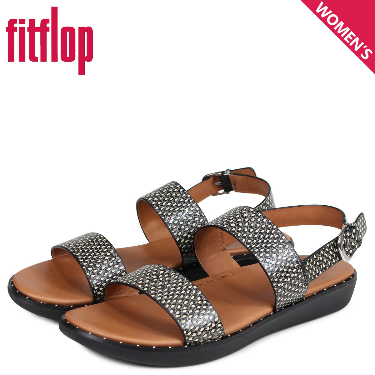 フィットフロップ FitFlop サンダル ストラップサンダル バーラ レディース パイソン ヘビ柄 BARRA ART DENIM ブラウン R92