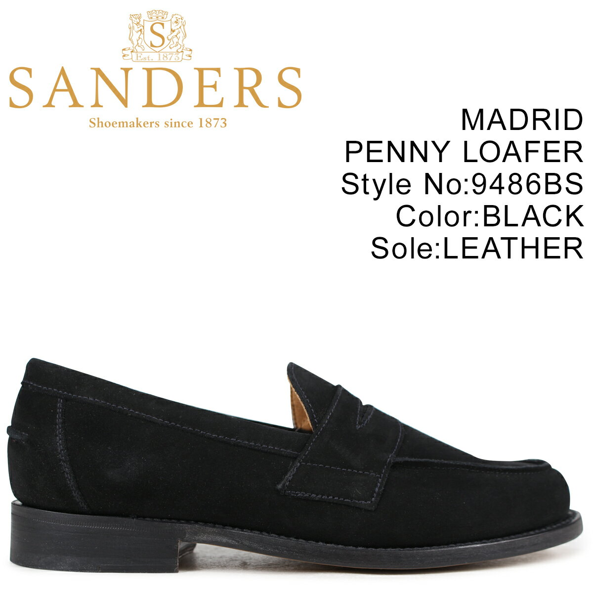 SANDERS サンダース ペニーローファー MADRID PENNY LOAFER メンズ スエード ブラック 黒 9486BS