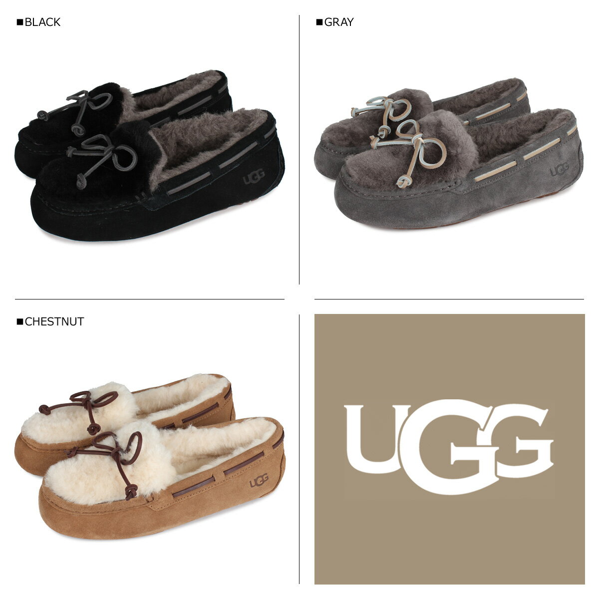 【最大1000円OFFクーポン】 アグ UGG モカシン ダコタ フラッフ レディース シューズ スリッポン ムートン シープスキン DAKOTA FLUFF ブラック グレー ブラウン 黒 1112299