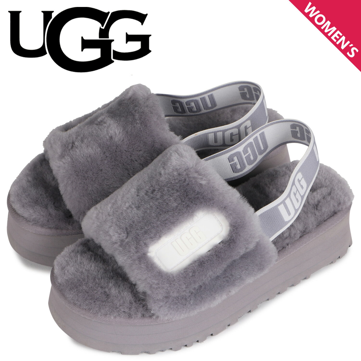 【最大1000円OFFクーポン】 アグ UGG サンダル レディース 厚底 ファー ディスコ スライド DISCO SLIDE グレー 1112258