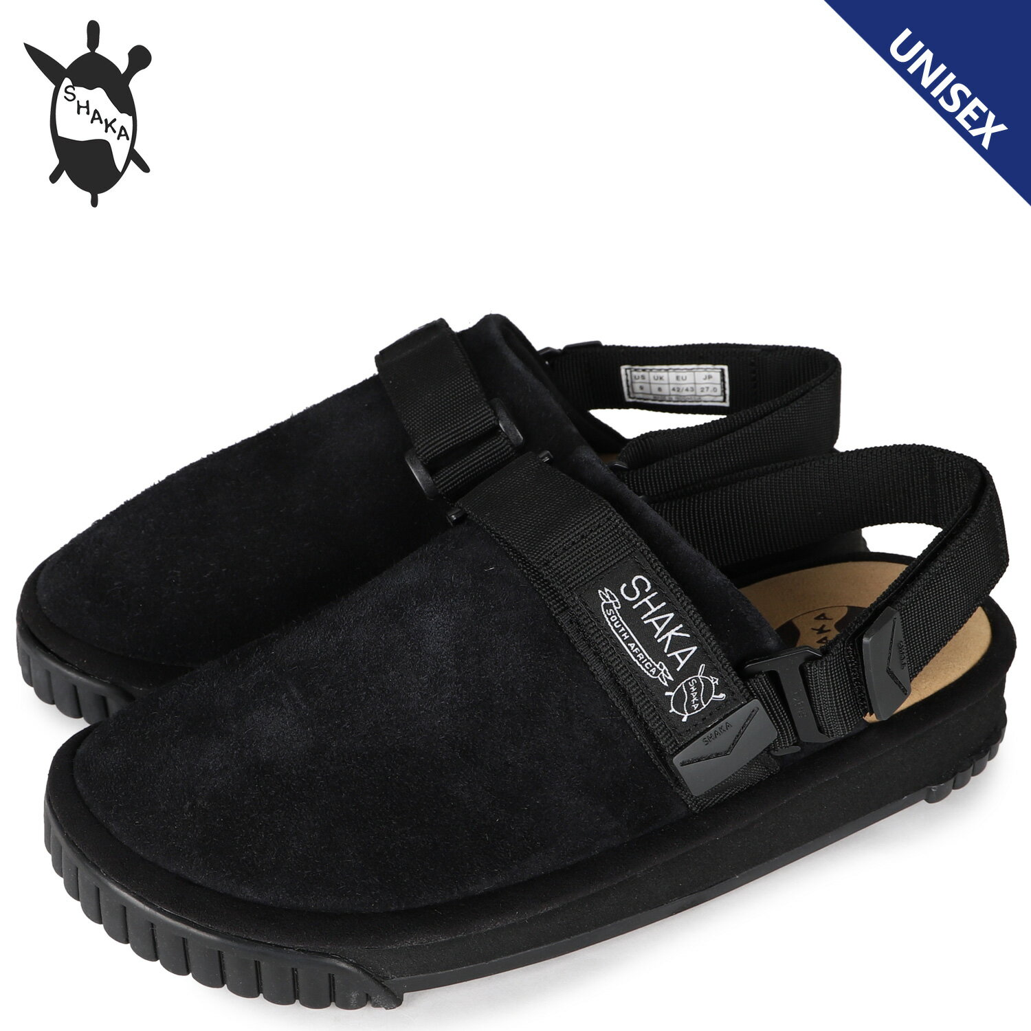 シャカ SHAKA サンダル メンズ レディース スナッグ クロッグ スエード SNUG CLOG SUEDE ブラック 黒 433206