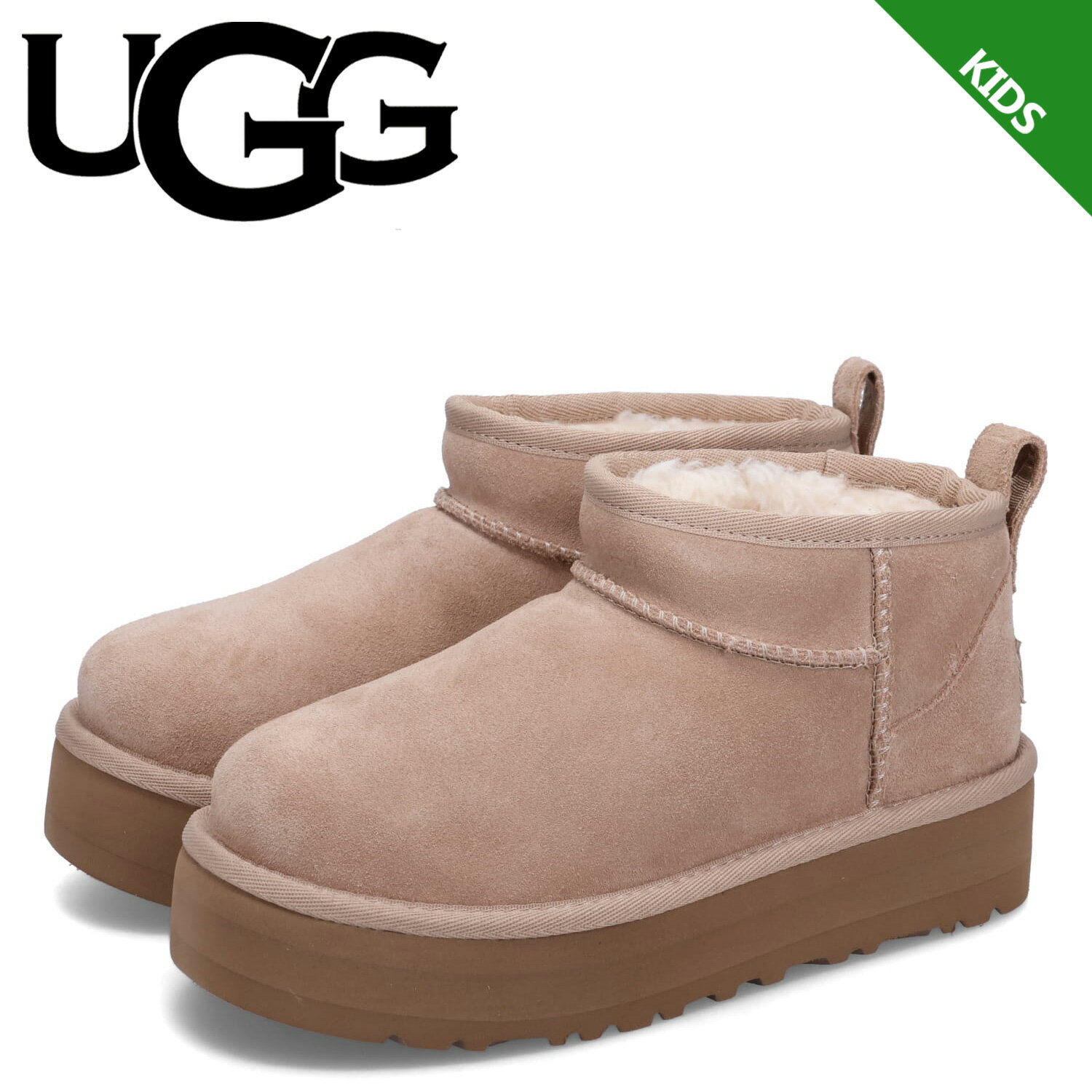 楽天シュガーオンラインショップアグ UGG ウルトラミニ プラットフォーム ムートンブーツ クラシック キッズ 厚底 KIDS CLASSIC ULTRA MINI PLATFORM ベージュ 1157791K