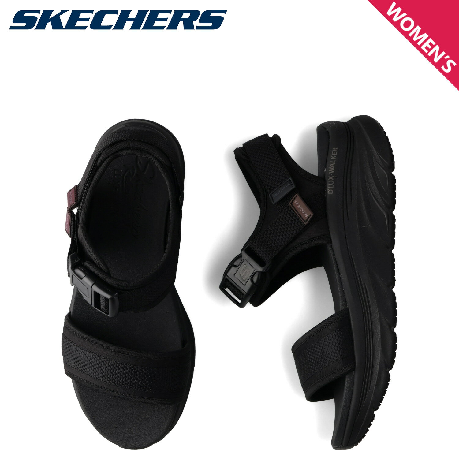 SKECHERS スケッチャーズ サンダル ストラップサンダル デラックス ウォーカー レディース 厚底 DLUX WALKER DAILY OUTING ブラック 黒 119824