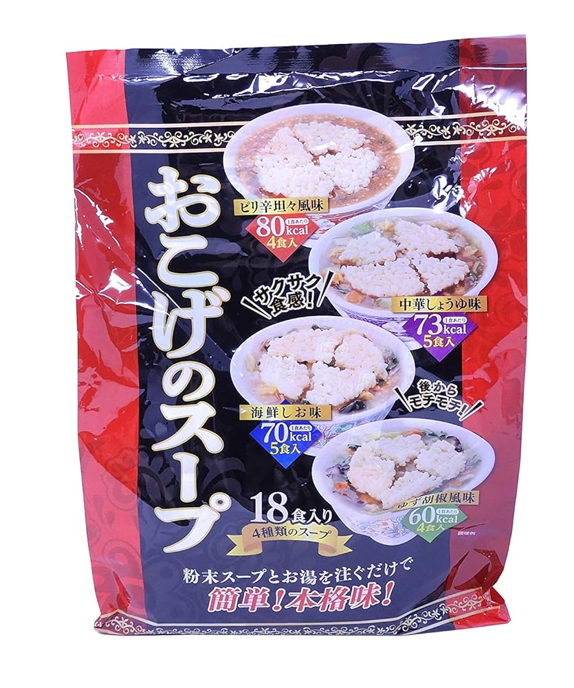 カネス おこげのスープ 即席 18食入(ピリ辛坦々風味4食・中華しょうゆ味5食・海鮮しお味5食・ゆず胡椒風味4食)