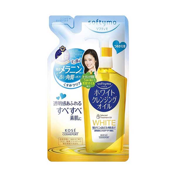 【マラソン中 P5倍】 ソフティモ ホワイト クレンジング オイル つめかえ用 200mL softymo コーセーコスメポート KOSE COSMEPORT くすみ メラニン 透明感 マスカラ 毛穴 角質クリア すっきり ヌルつきなし アーモンド油 オレンジ油 無香料 無着色 詰替え