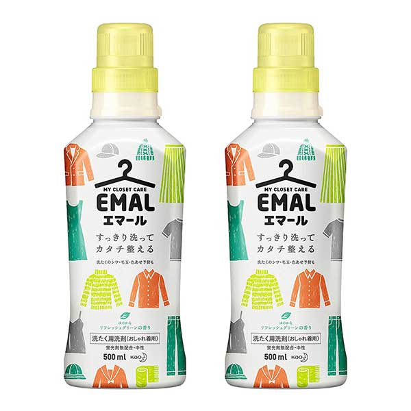 【2セット】 花王 エマール リフレッシュグリーンの香り 本体 500mL Kao 洗たく用洗剤 おしゃれ着用 液体洗剤 ボトル 洗濯 衣料用 伸び ヨレ 毛玉 縮み シワ 色あせ まとめ買い ストック