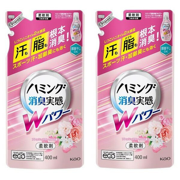 【2セット】 【送料無料】 花王 ハミング 消臭実感 Wパワー フレッシュフローラルの香り つめかえ用 400mL Kao 洗たく用洗剤 柔軟剤 液体洗剤 詰め替え 詰替 消臭 汗 皮脂 ニオイ スポーツ デオドラント 部活 夏 加齢臭 ワイシャツ