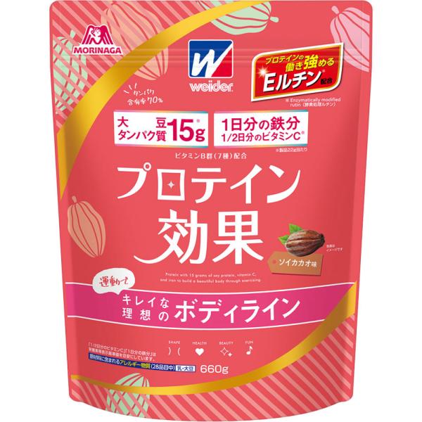 森永製菓 プロテイン効果 ソイカカオ味 660g ソイプロテイン 大豆プロテイン プロテインパウダー 大豆 たんぱく食品 タンパク質 国産 エネルギー ココア 間食 たんぱく質 運動後 蛋白質 ビタミンC 鉄分 朝食 筋トレ スポーツ 水分補給 ホット