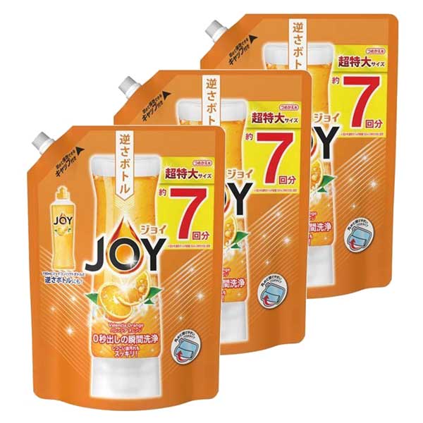 【マラソン中 P5倍】 【3セット】 ジョイ コンパクト バレンシアオレンジの香り つめかえ用 超特大 910ml P&G JOY 食器用洗剤 油汚れ 油戻り 泡立ち 香り オレンジ フルーティー すっきり 詰め替え 詰替 キャップ付き 泡立ち 大容量 洗浄力 簡単 ストック 2度洗い不要