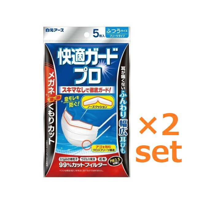 【2セット】 白元アース 快適ガードプロ プリーツタイプ ふ