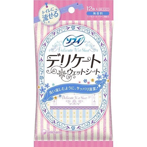 ポイント5倍★16日1:59まで♪【送料無料】 ソフィ デリケートウェット 無香料 6枚×2 ウエットシート 生理用品 ユニ・チャーム 肌ざわり おすすめ トイレに流せる デリケート 不織布 無香料 ノンアルコール 無着色 ニオイ 快適 持ち運び 携帯 清潔 肌にやさしいのサムネイル