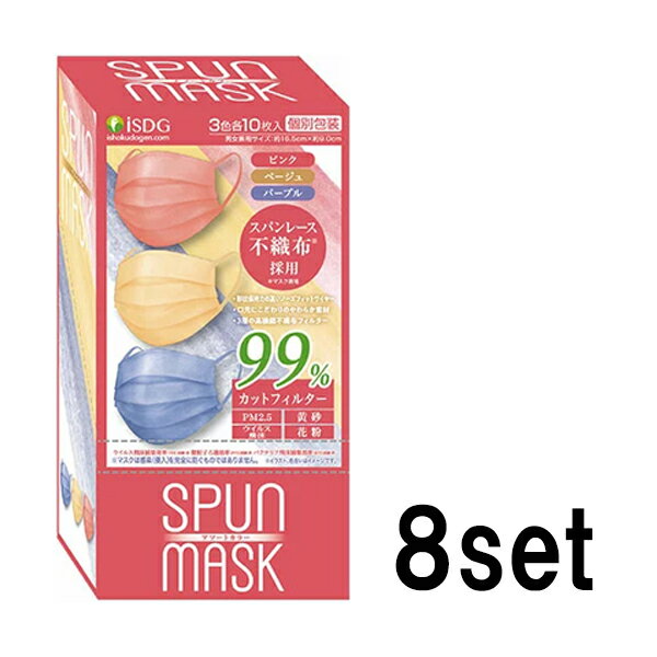 楽天SUGAR TIME【9日までP3倍】 【8セット】 SPUN MASK カラフル アソート 30枚入 スパンレース ベージュ ピンク パープル おすすめ マスク 飛沫 花粉対策 99％カットフィルター 肌ざわり おしゃれ メイク崩れ 軽減 呼吸しやすい リップつきにくい 箱タイプ