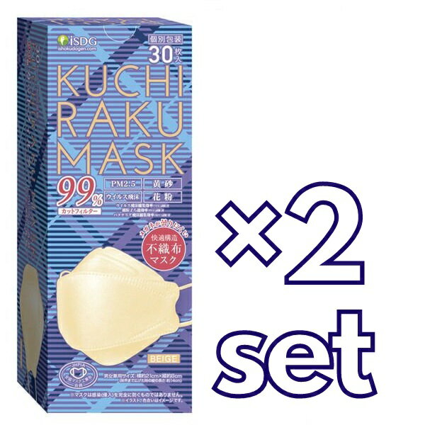 【2セット】 KUCHIRAKU MASK ベージュ 30枚