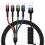 【送料無料】 USAMS ライトニング Type-C Micro USB 4in1 伸縮式充電ケーブル 1.5m SJ349USB01ライトニングケーブル スプリングタイプ Lightning iPhone iPad Galaxy Huawei Macbook