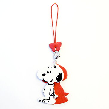 スヌーピー / SNOOPY牛革ストラップ：立・レッド(snoopy 本革 本皮 ストラップ チャーム キーホルダー スヌーピー皮キーホルダー ウッドストック woodstock SNOOPY 雑貨 ギフト プレゼント)【10000189】