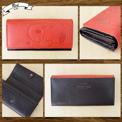 スヌーピー長財布BEAGLEHUG牛革長財布(レッド/キャメル)(snoopy通販|ビーグルハグ|スヌーピー財布|wallet|サイフ|SNOOPY|本皮本革牛皮高級財布|革小物|ギフト|プレゼント)【92209】
