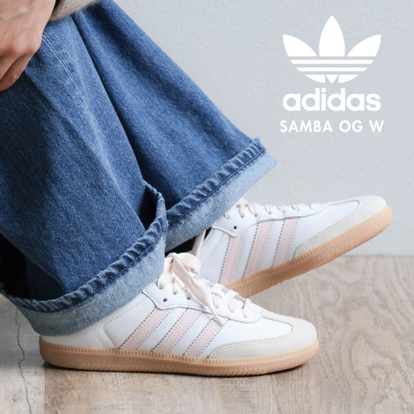 商品写真：【EXCLUSIVE 限定カラーモデル】adidas アディダス サンバ SAMBA OG W JS1351 レディース メンズ スニーカー ローカット レースアップ ホワイト ピンク レザー