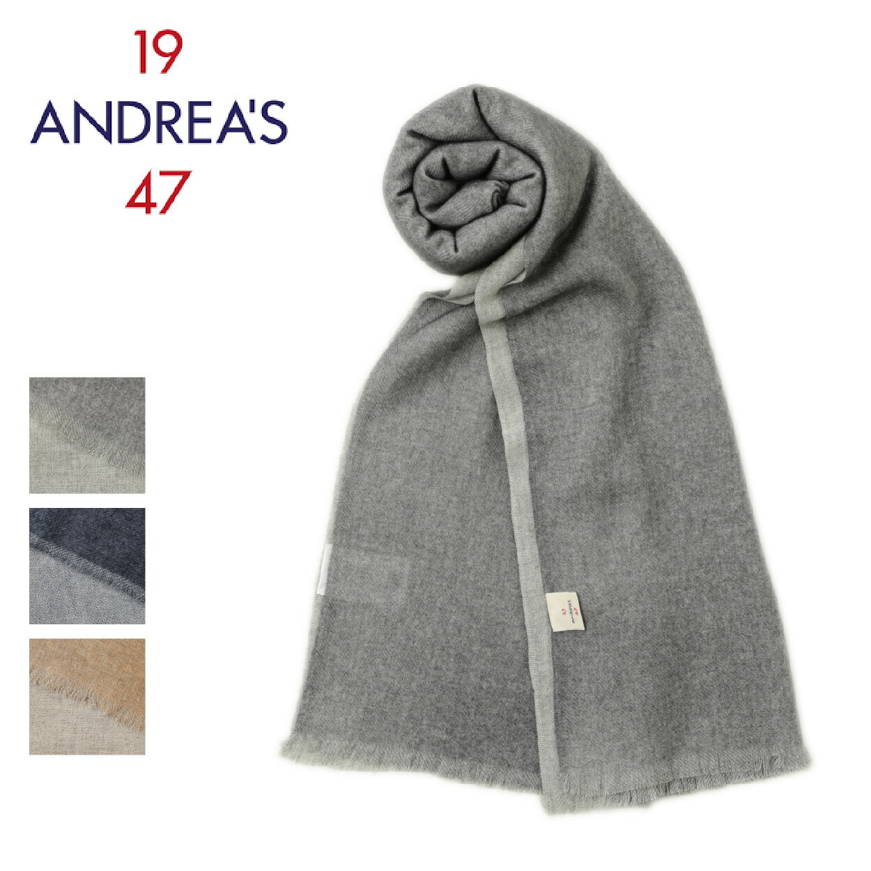 19 ANDREA'S 47 アンドレア ストール カシミヤ 大判 2トーン バイカラー 55×180 8615 TELO 60 BICOLOR ..