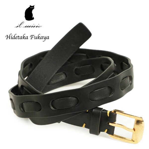 イルミーチョ il micio レザー ベルト バケッタレザー ゴールド アンティーク 25mm幅 17 BELT VENTICINQUEBUCKLE AA5G VACHETTA NERO ブラック