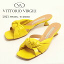 VITTORIO VIRGILI ヴィットリオヴィルジリ サンダル ミュール オープントゥ ローヒール ストラップ レザー 23EVD547401 GIALLO...