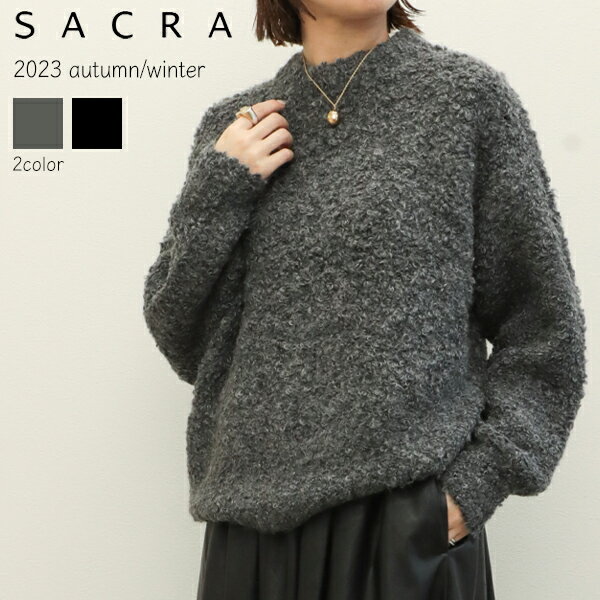 SACRA サクラ レディース ニット プルオーバー クルーネック ビッグシルエット アルパカ ウール ナイロン ALPACA WOOL RING TOP 123631081 RING TOP GRAY/グレー BLACK/ブラック 1