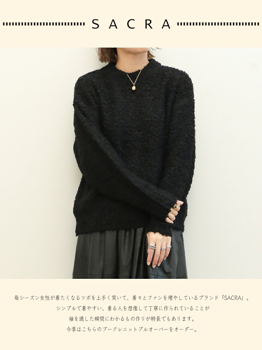 SACRA サクラ レディース ニット プルオーバー クルーネック ビッグシルエット アルパカ ウール ナイロン ALPACA WOOL RING TOP 123631081 RING TOP GRAY/グレー BLACK/ブラック 2