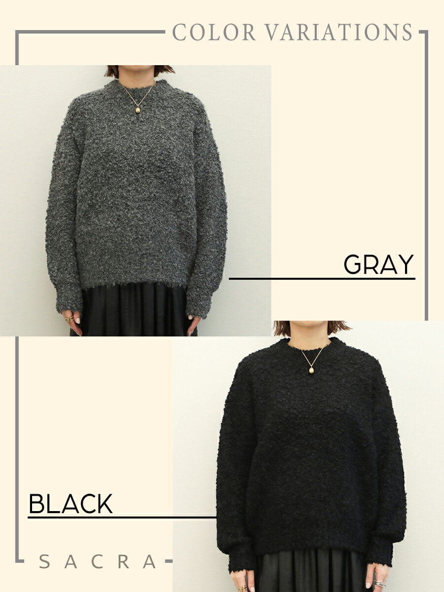 SACRA サクラ レディース ニット プルオーバー クルーネック ビッグシルエット アルパカ ウール ナイロン ALPACA WOOL RING TOP 123631081 RING TOP GRAY/グレー BLACK/ブラック 3