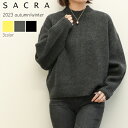 SACRA サクラ レディース ニット 片畦 プルオーバー クルーネック フォルムスリーブ クロップド丈 ウール ナイロン REFINED WOOL FURROW TOP 123635081 YELLOW/イエロー CHARCOAL/チャコール BLACK/ブラック