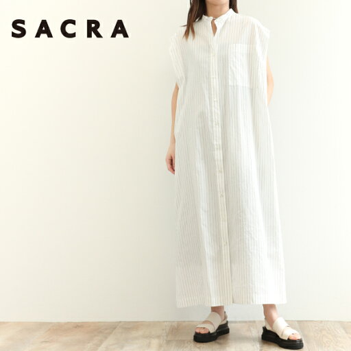 SACRA サクラ シャツワンピース 125207041 バンドカラー 高密度コットン イタリア製生地 フォールドスリーブ サイドスリット オフホワイト レディース 春夏 HIGH COUNT COTTON TUMBLE OP SACRA サクラ シャツワンピース 125207041 バンドカラー 高密度コットン イタリア製生地 フォールドスリーブ サイドスリット オフホワイト レディース 春夏 HIGH COUNT COTTON TUMBLE OP