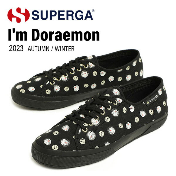 スペルガ スニーカー メンズ SUPERGA I'm Doraemon スペルガ ドラえもん スニーカー メンズ キャンバス 総柄 キャラクター 2725 ローカット レースアップ BLACK ブラック