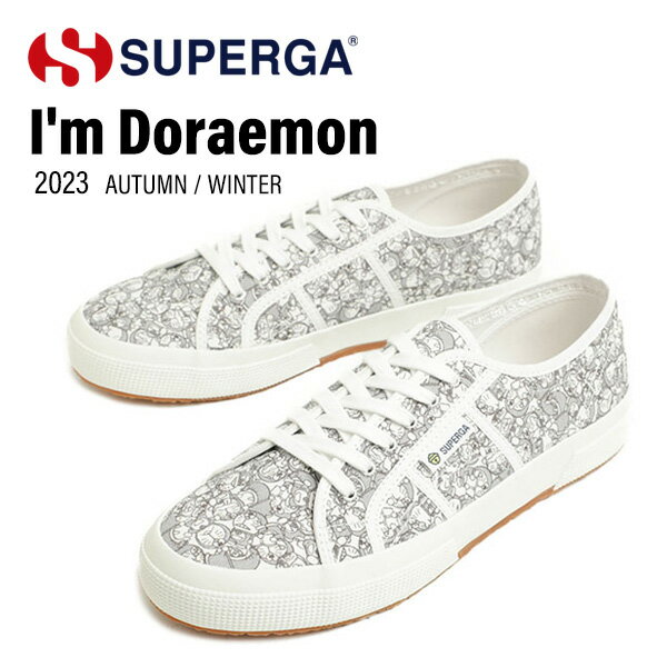 スペルガ スニーカー メンズ SUPERGA I'm Doraemon スペルガ ドラえもん スニーカー メンズ キャンバス 総柄 キャラクター 2750 ローカット レースアップ WHITE ホワイト