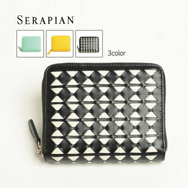 SERAPIAN セラピアン 財布 ラウンドジップ レディース レザー モザイコ 712411MG Mini zip wallet Mosaico オフホワイト ブラック/オフホワイト ブルー