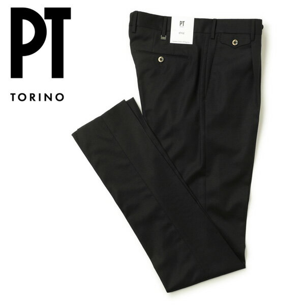楽天菅原靴店 （Sugawara Ltd）【国内正規品】PT TORINO パンツ スラックス STYLE STRETCH ストレッチ ウール GENTLEMAN FIT ワンプリーツ 0990 ブラック
