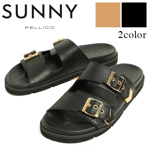 PELLICO SUNNY ペリーコ サニー サンダル レディース ストラップ レザー エンボス クロコダイル柄 2cm厚 PM24-0006 NERO ブラック BEIGE ベージュ