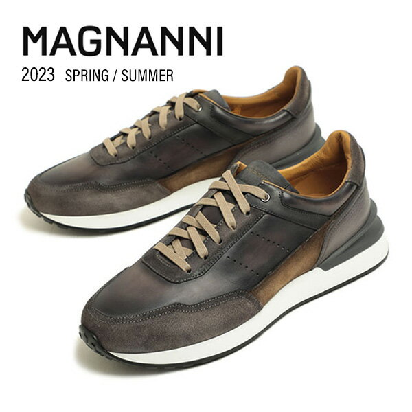 MAGNANNI マグナーニ メンズ 靴 スニーカー ローカット レースアップ レザー スエード ランニングシューズ 厚底 24454 TIERRA GREY グレーのサムネイル