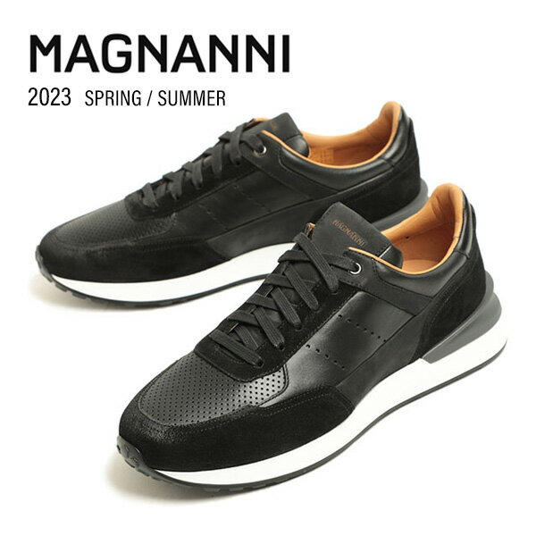 MAGNANNI マグナーニ メンズ 靴 スニーカー ローカット レースアップ レザー スエード ランニングシューズ 厚底 25147 BLACK ブラックのサムネイル